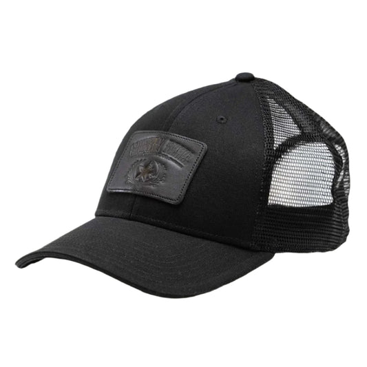Country Rebel Snapback - Black/Black With Black Leather Patch and Black Logo