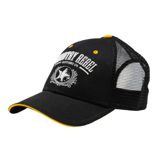 Country Rebel Snapback - Black/Gold with White Logo