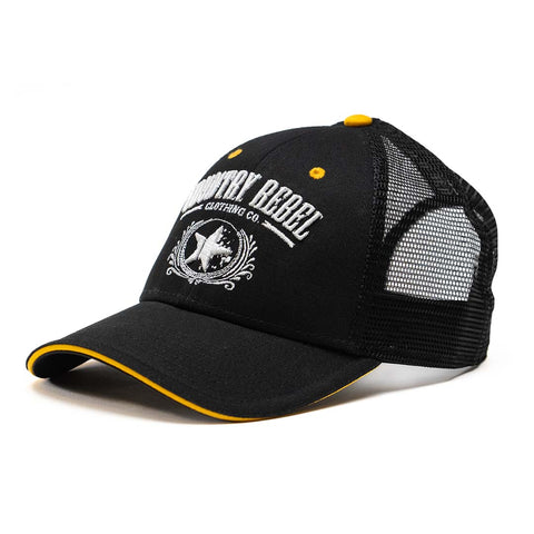 Country Rebel Snapback - Black/Gold with White Logo