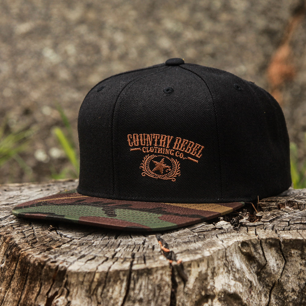 Country Rebel Embroidered Black/Camo-Snapback