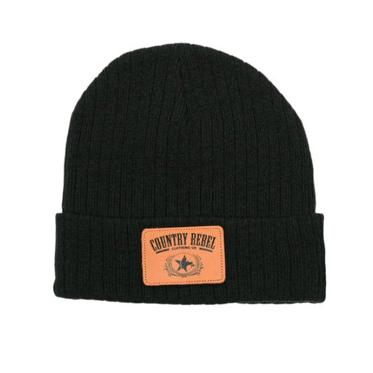 Country Rebel Leather Patch Beanie
