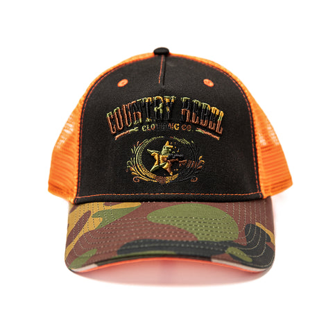 Country Rebel Hunters Edition Snapback - Black/Orange with Camo Logo