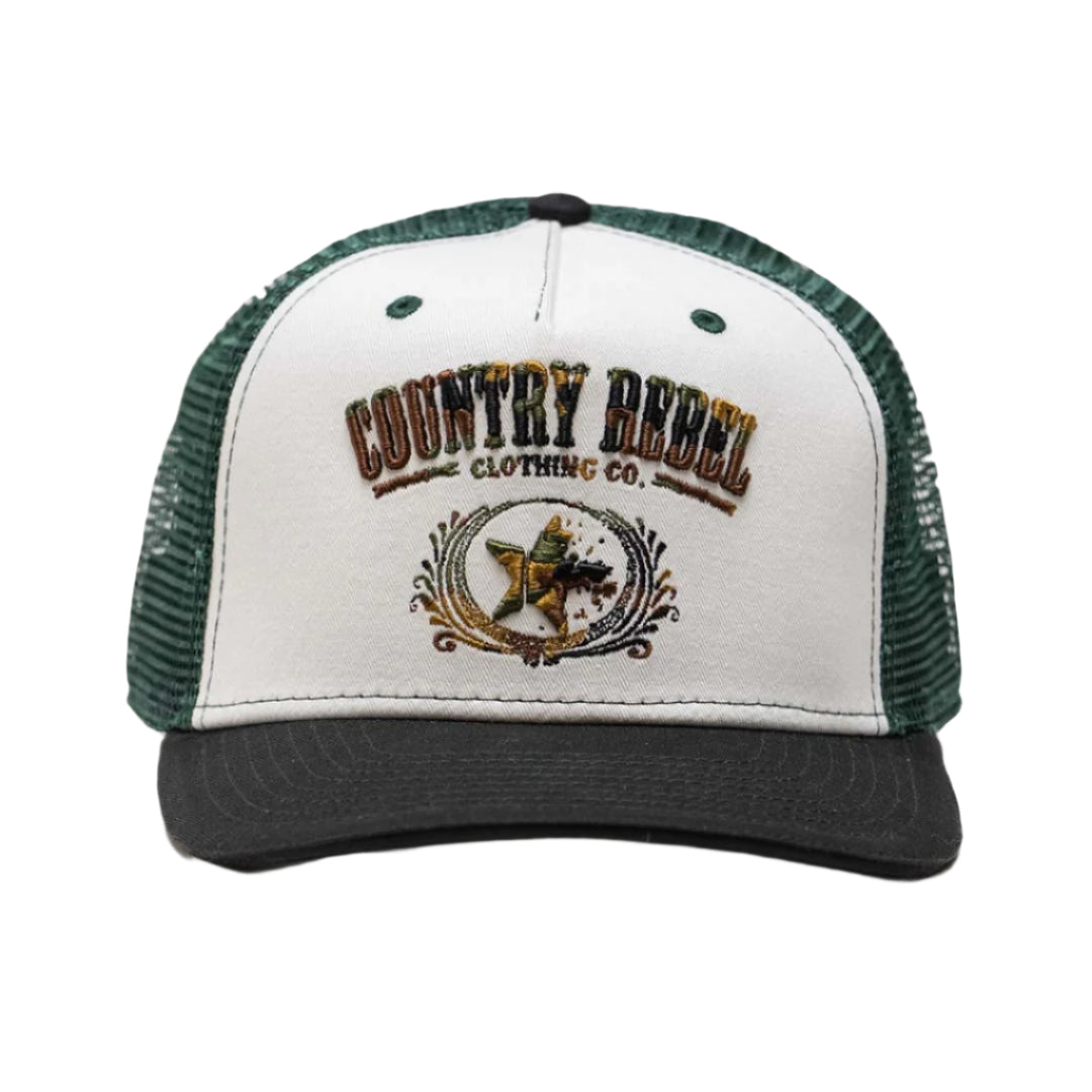 Country Rebel Snapback White/Green - Camo Logo