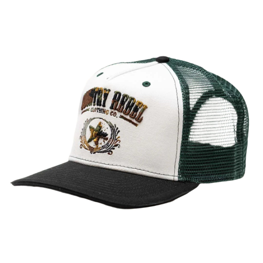 Country Rebel Snapback White/Green - Camo Logo