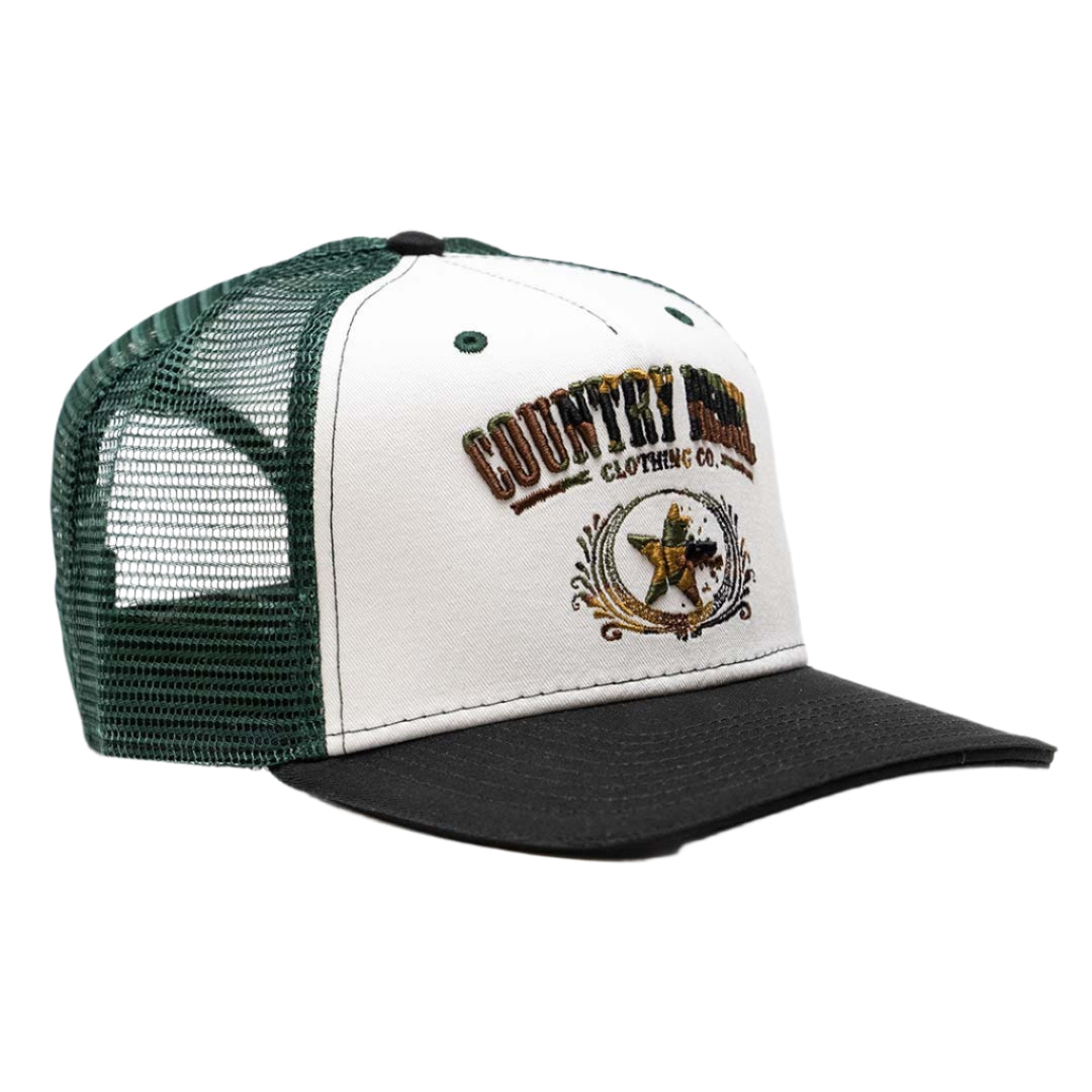 Country Rebel Snapback White/Green - Camo Logo