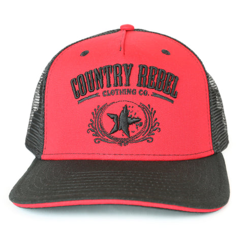 Country Rebel Snapback Red/Black - Black Logo