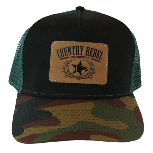 Country Rebel Snapback Black/Green - Leather Patch