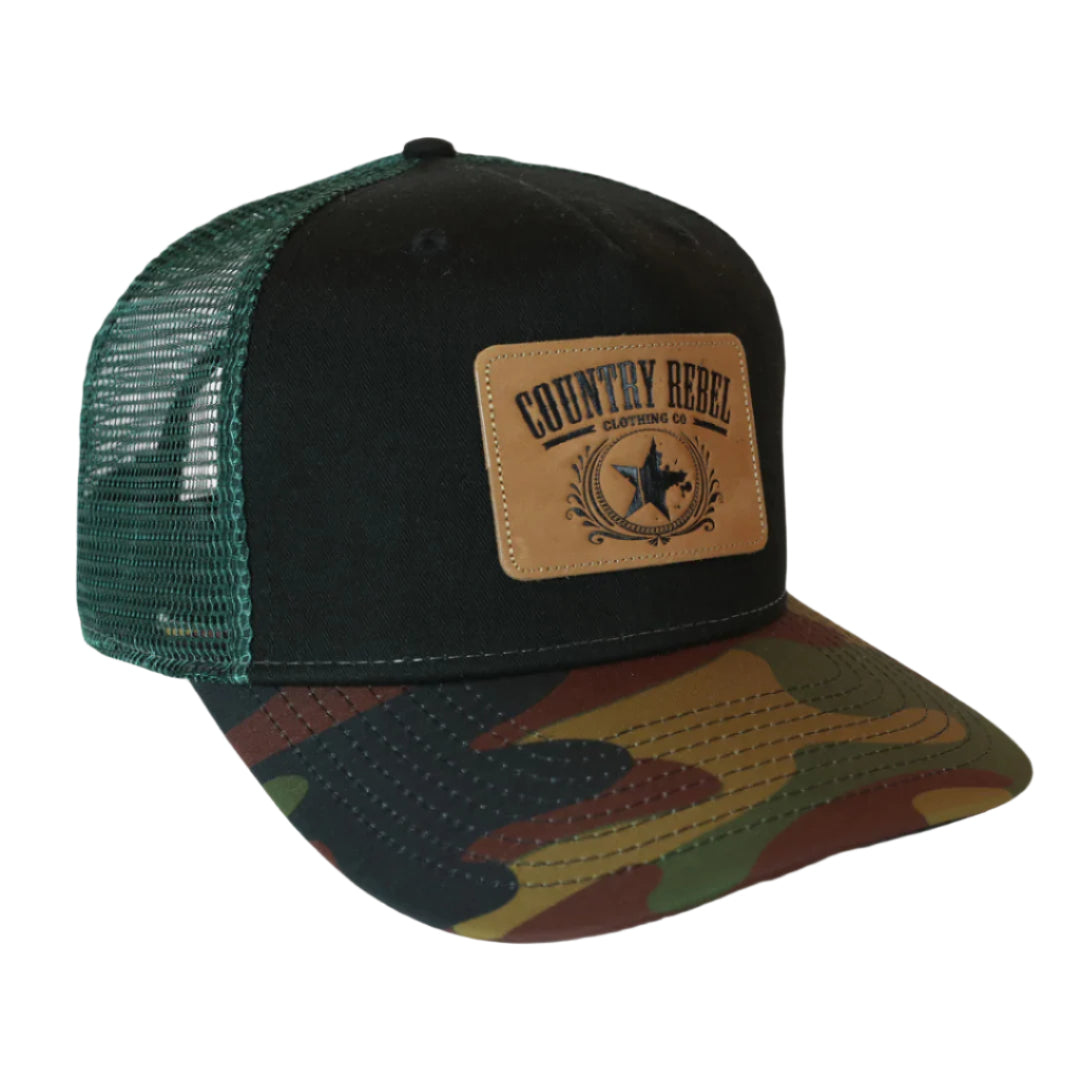 Country Rebel Snapback Black/Green - Leather Patch