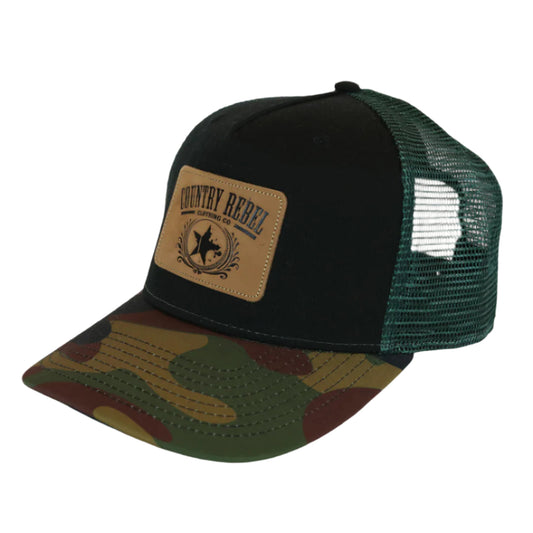 Country Rebel Snapback Black/Green - Leather Patch