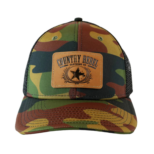 Country Rebel Snapback Camo/Black - Leather Patch
