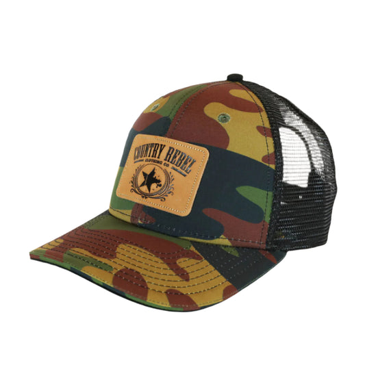 Country Rebel Snapback Camo/Black - Leather Patch