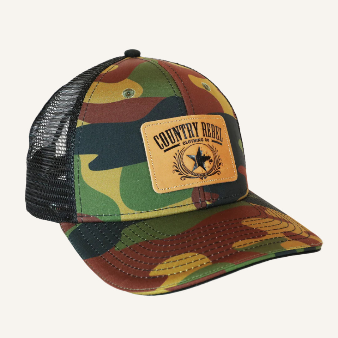 Country Rebel Snapback Camo/Black - Leather Patch