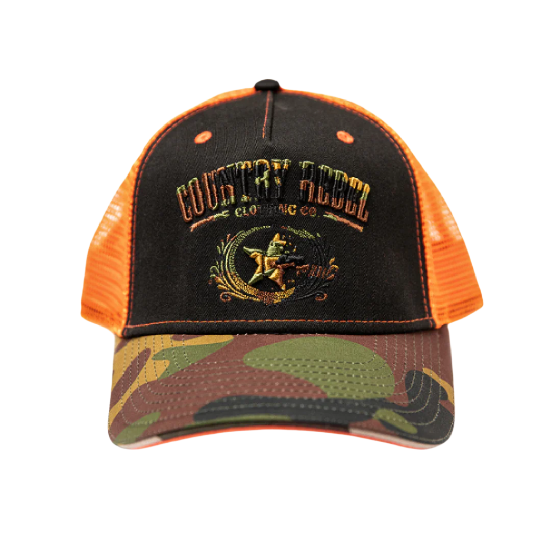 Country Rebel Hunters Edition Snapback - Black/Orange with Camo Logo