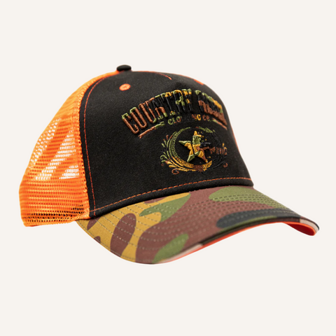 Country Rebel Hunters Edition Snapback - Black/Orange with Camo Logo