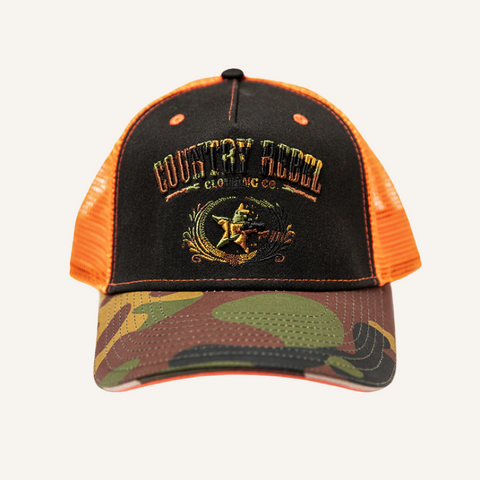 Country Rebel Hunters Edition Snapback - Black/Orange with Camo Logo