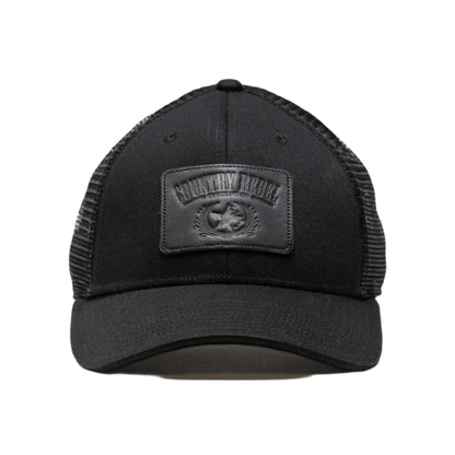 Country Rebel Snapback - Black/Black With Black Leather Patch and Black Logo