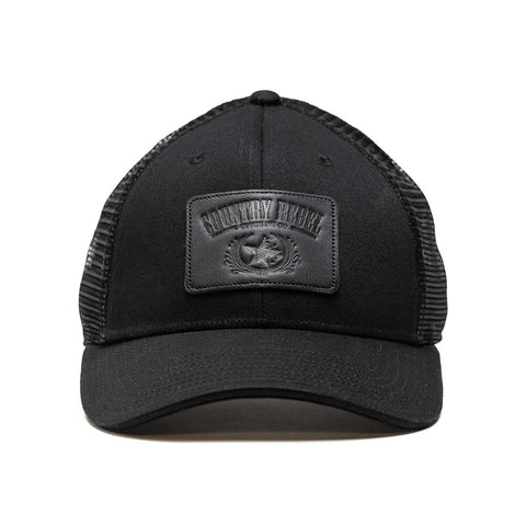 Country Rebel Snapback - Black/Black With Black Leather Patch and Black Logo