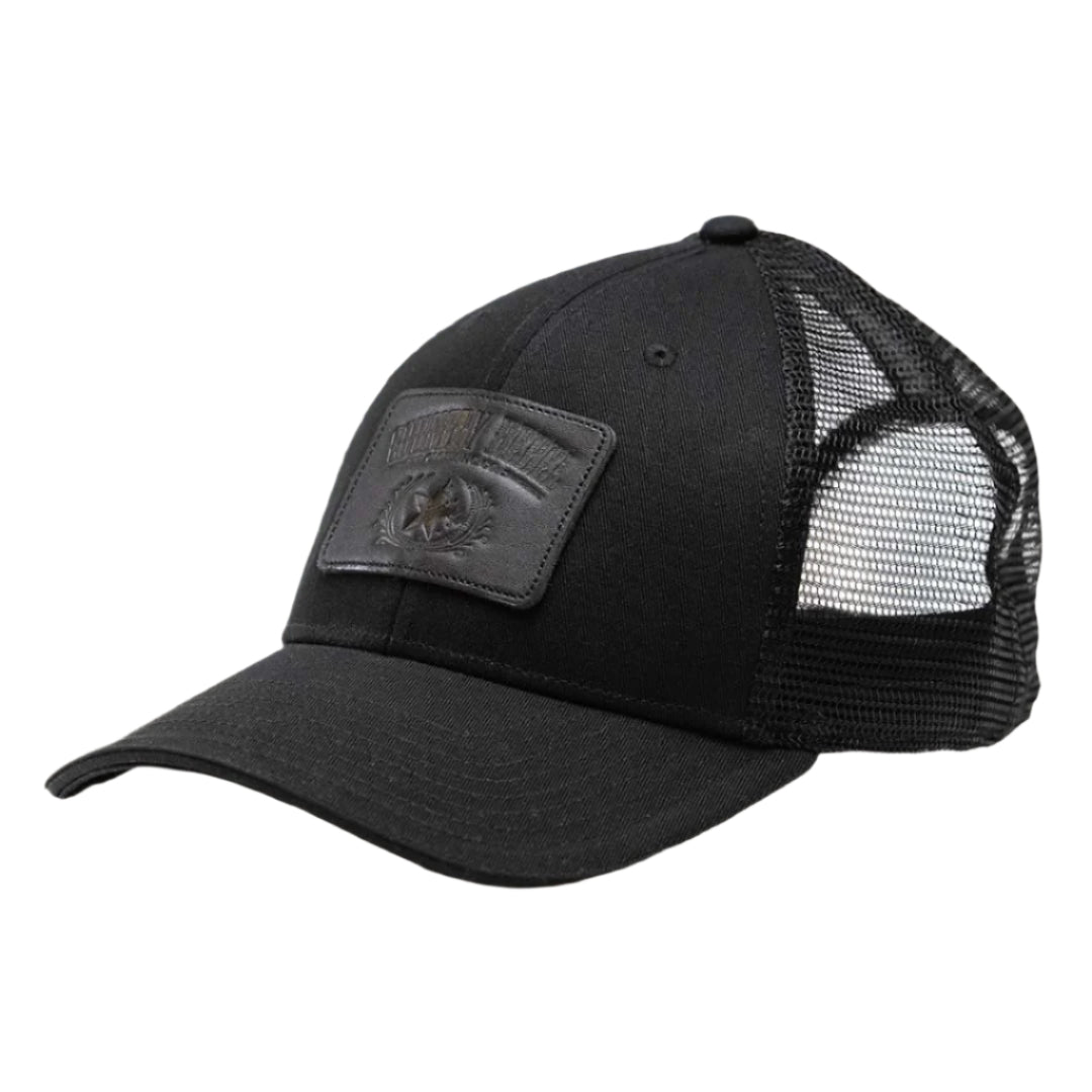 Country Rebel Snapback - Black/Black With Black Leather Patch and Black Logo