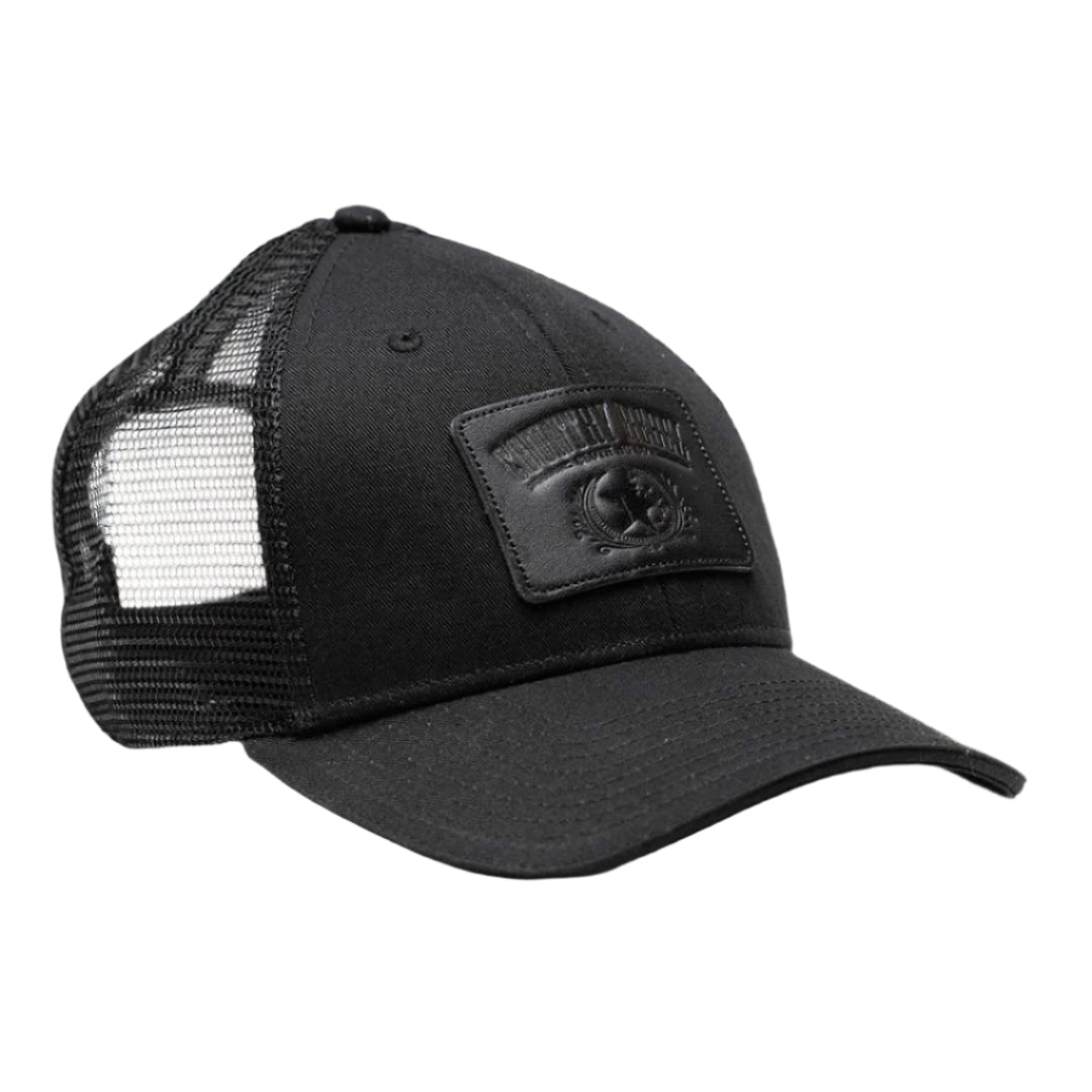 Country Rebel Snapback - Black/Black With Black Leather Patch and Black Logo