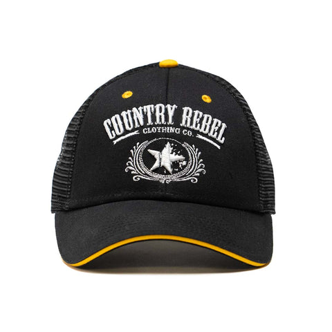 Country Rebel Snapback - Black/Gold with White Logo