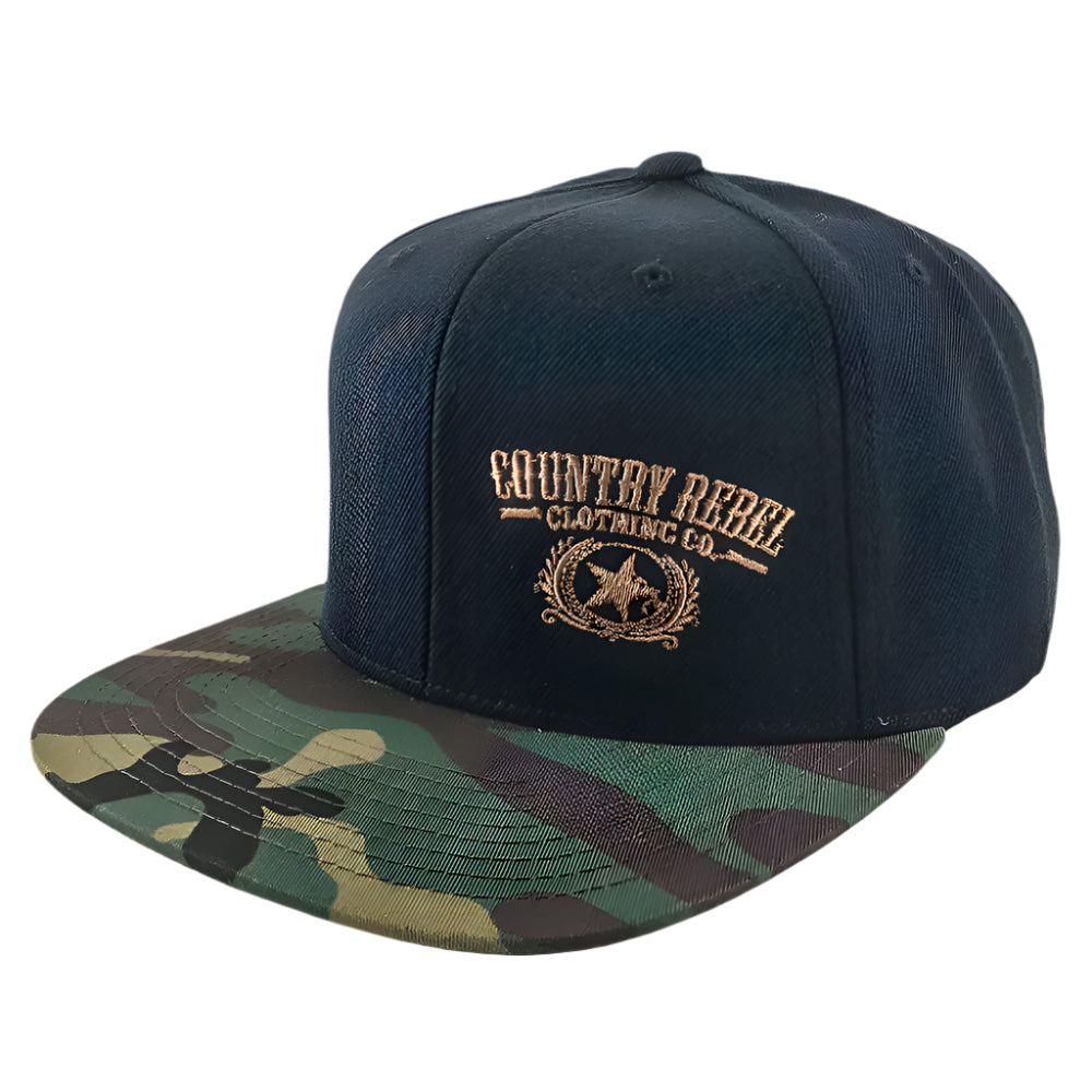Country Rebel Embroidered Black/Camo-Snapback