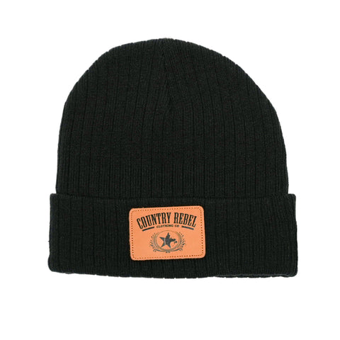 Country Rebel Leather Patch Beanie