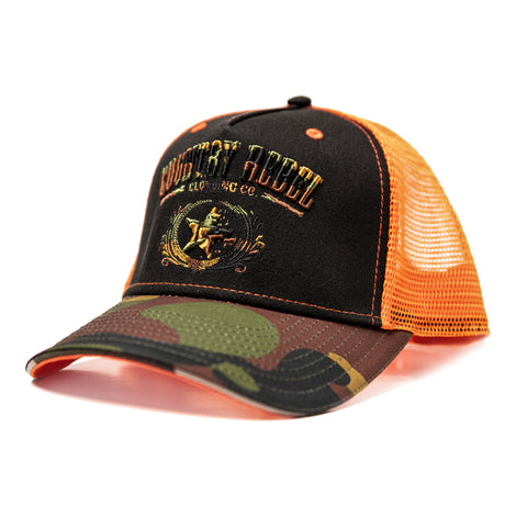 Country Rebel Hunters Edition Snapback - Black/Orange with Camo Logo