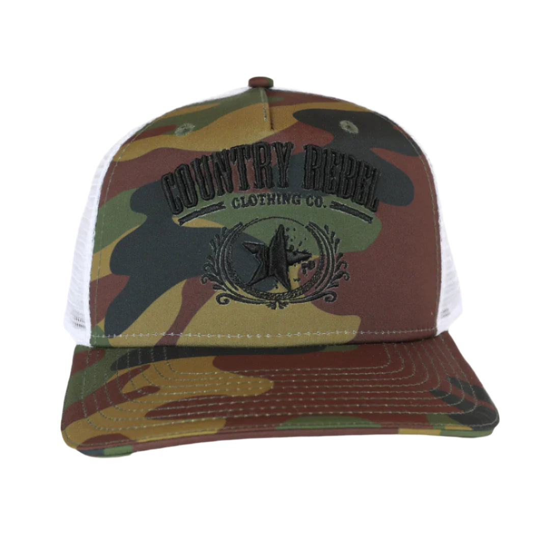 Country Rebel Snapback Camo/White - Black Logo