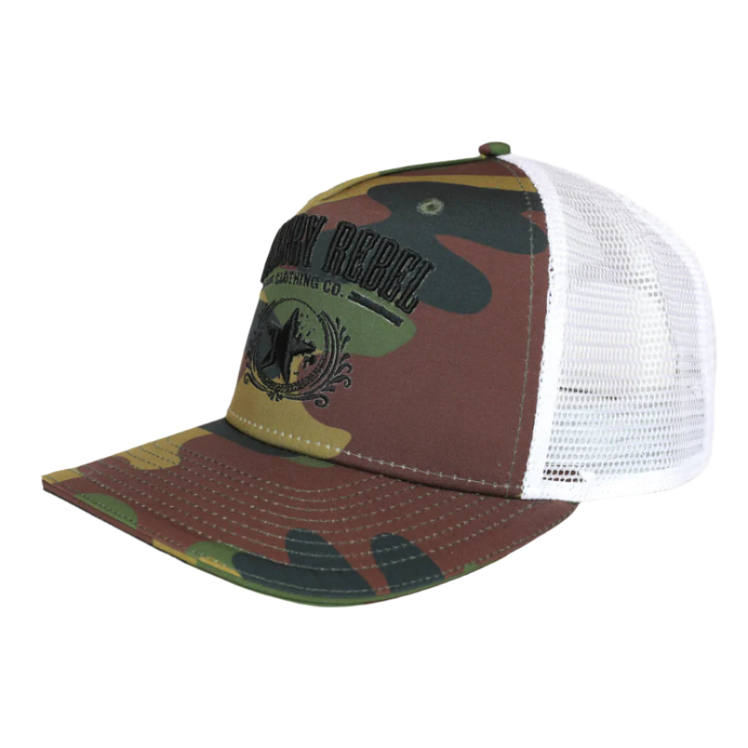Country Rebel Snapback Camo/White - Black Logo