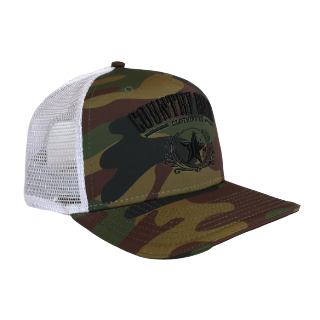 Country Rebel Snapback Camo/White - Black Logo