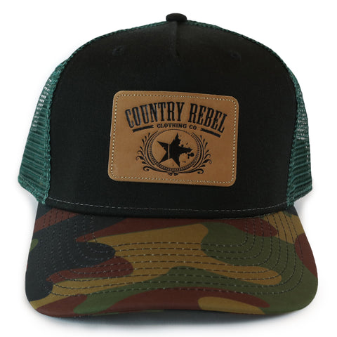 Country Rebel Snapback Black/Green - Leather Patch