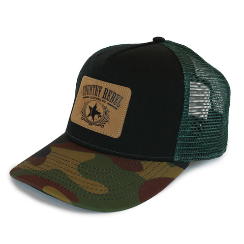 Country Rebel Snapback Black/Green - Leather Patch