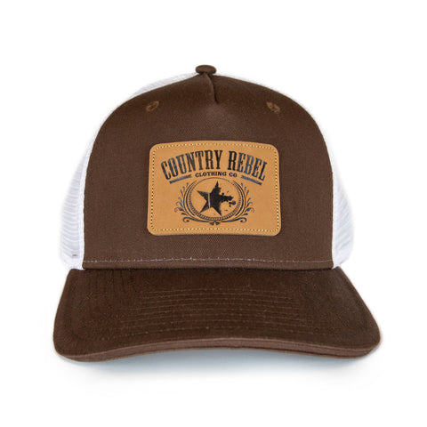 Country Rebel Snapback Brown/White - Leather Patch