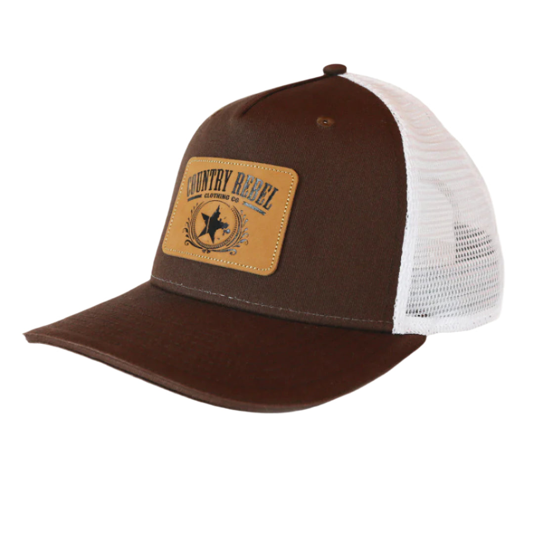Country Rebel Snapback Brown/White - Leather Patch
