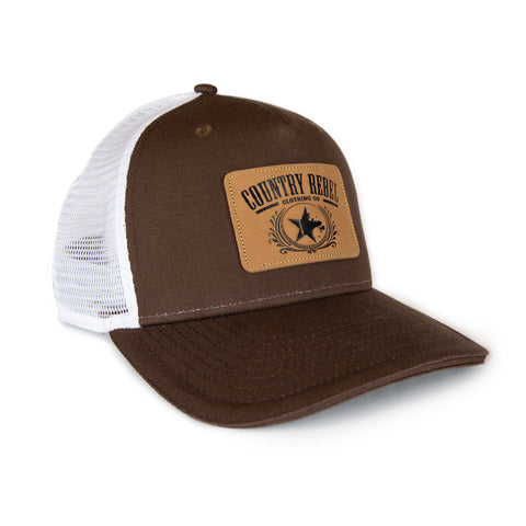Country Rebel Snapback Brown/White - Leather Patch