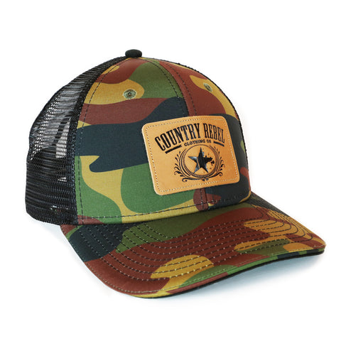 Country Rebel Snapback Camo/Black - Leather Patch